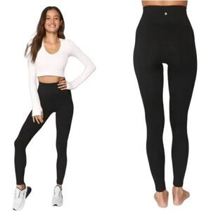 Spiritual Gangster Womens Pants Black M/L Zen Ribbed High Waist Legging New